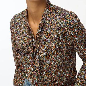 NWT J. CREW Bow tie-neck floral button-up blouse. Size SP.